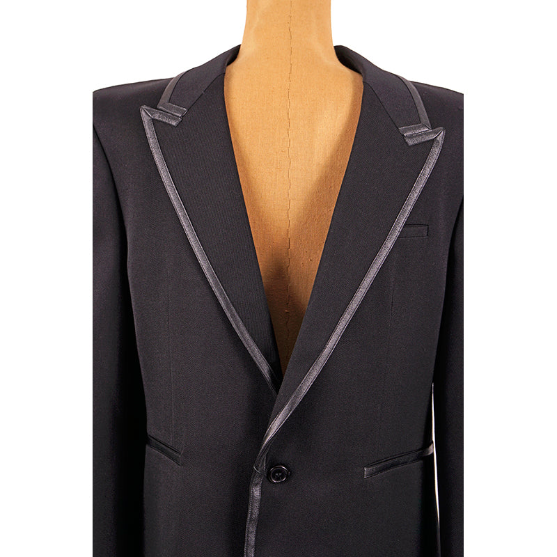 52 NEW $3,290 SAINT LAURENT Men's Black Wool LEATHER TRIM Fitted BLAZER JACKET