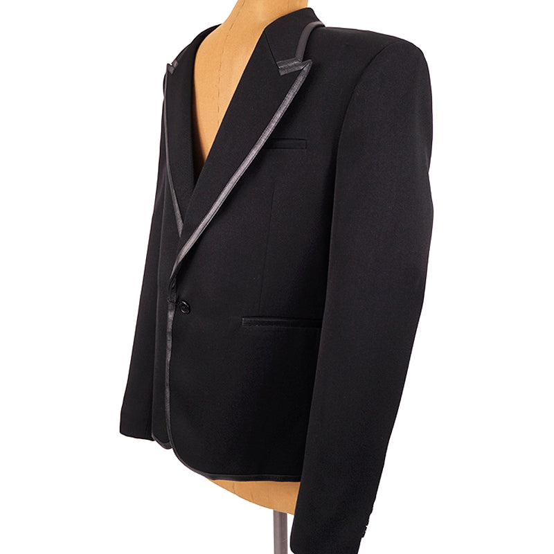 52 NEW $3,290 SAINT LAURENT Men's Black Wool LEATHER TRIM Fitted BLAZER JACKET