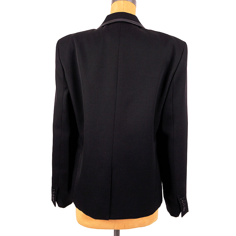 52 NEW $3,290 SAINT LAURENT Men's Black Wool LEATHER TRIM Fitted BLAZER JACKET