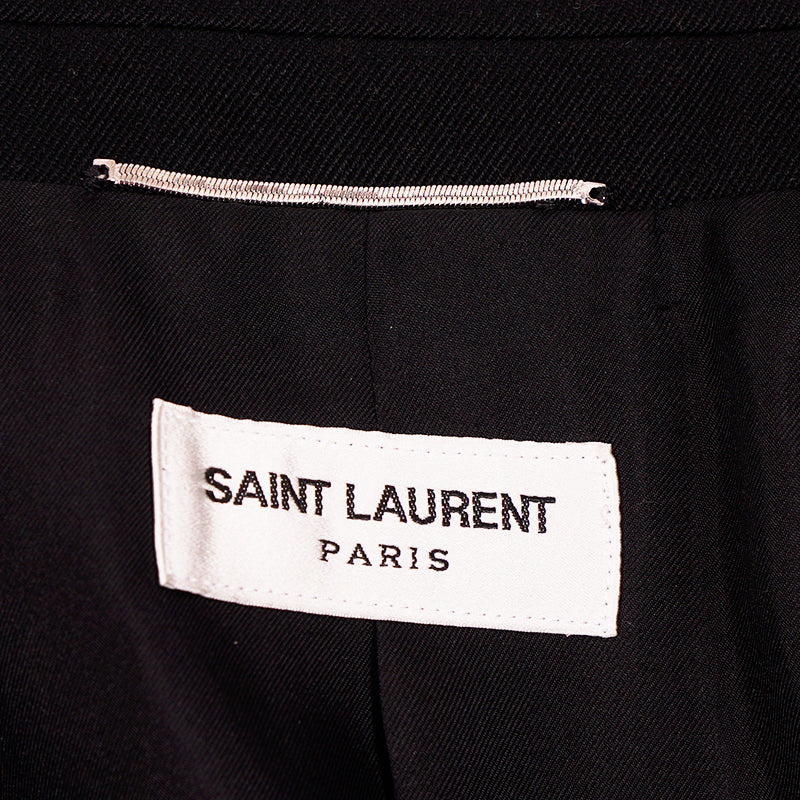 52 NEW $3,290 SAINT LAURENT Men's Black Wool LEATHER TRIM Fitted BLAZER JACKET
