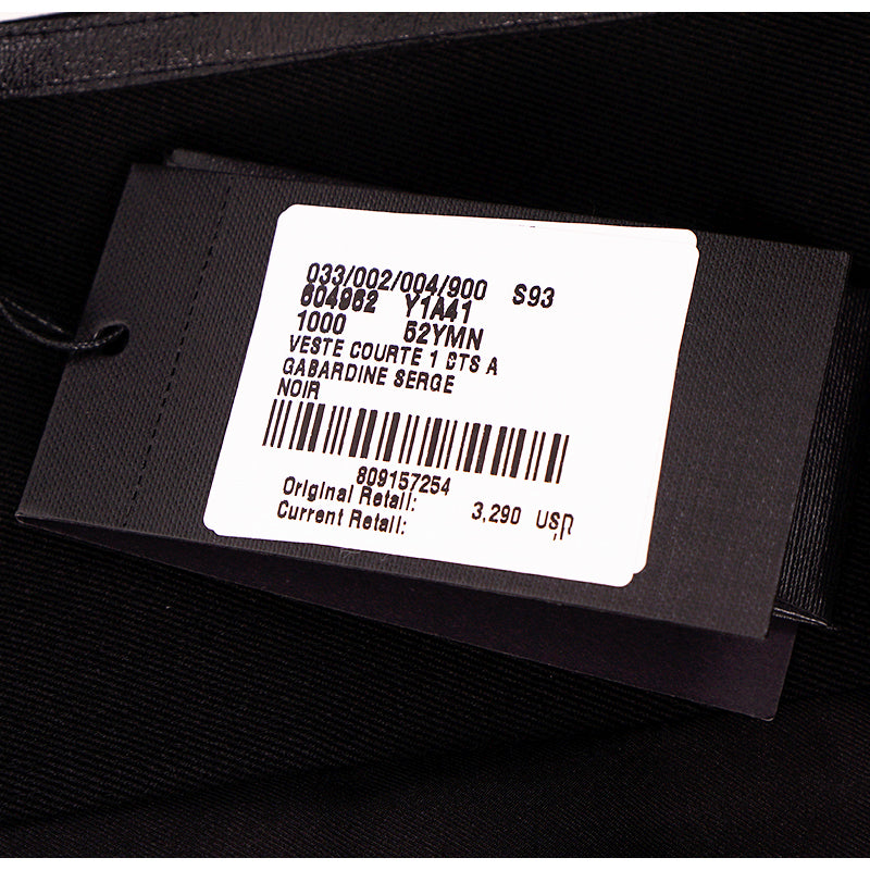 52 NEW $3,290 SAINT LAURENT Men's Black Wool LEATHER TRIM Fitted BLAZER JACKET