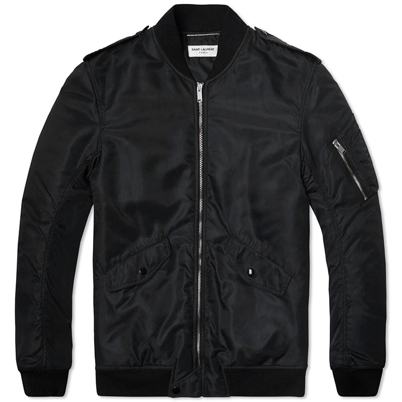 46 US 36 NEW $1,990 SAINT LAURENT Men's Black BOMBER AVIATOR Iconic Nylon JACKET