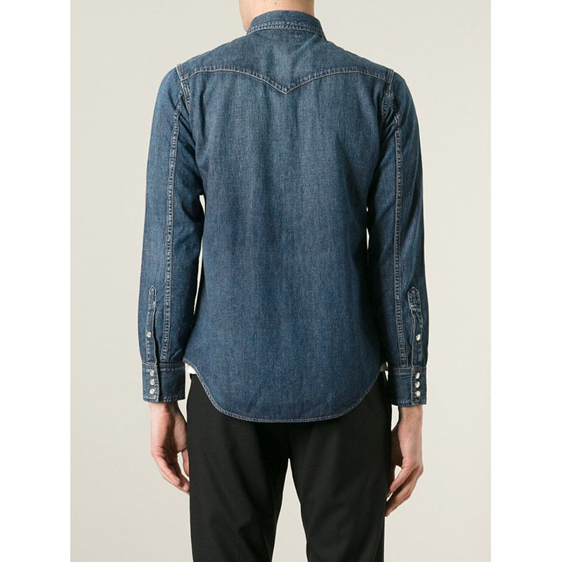 S NEW $750 SAINT LAURENT Vintage Blue JAPAN DENIM Classic WESTERN Style SHIRT