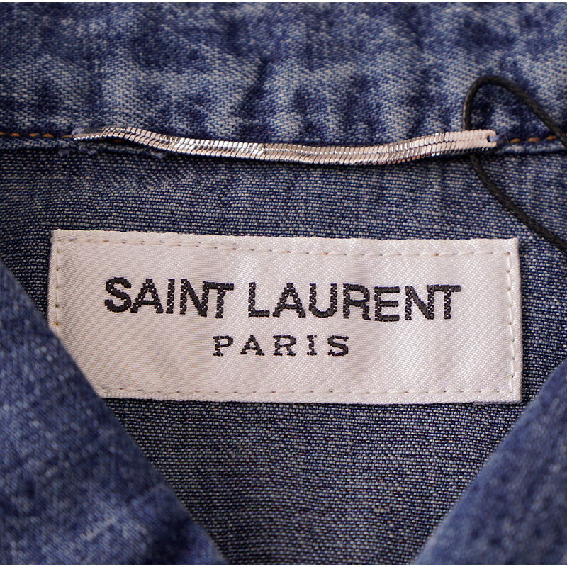 S NEW $750 SAINT LAURENT Vintage Blue JAPAN DENIM Classic WESTERN Style SHIRT