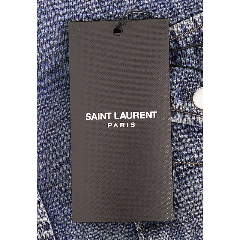 S NEW $750 SAINT LAURENT Vintage Blue JAPAN DENIM Classic WESTERN Style SHIRT