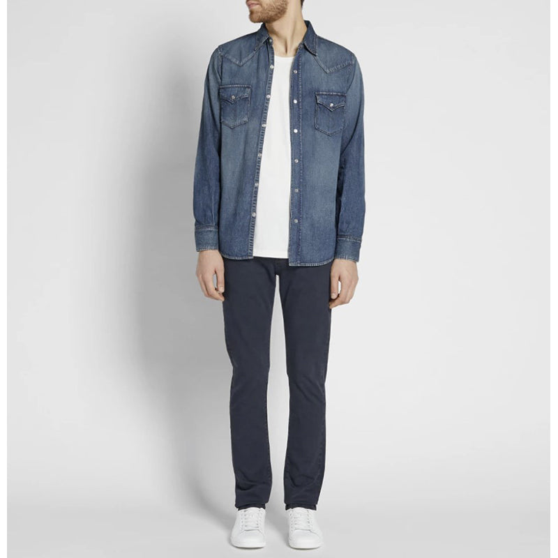 S NEW $750 SAINT LAURENT Vintage Blue JAPAN DENIM Classic WESTERN Style SHIRT