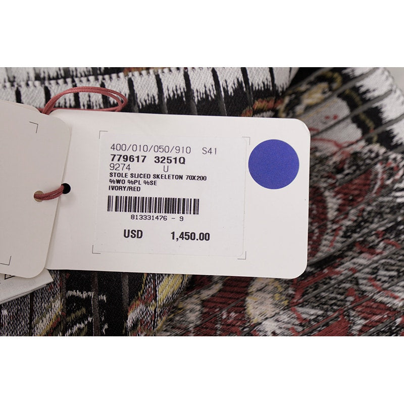 NEW $1450 ALEXANDER MCQUEEN Red, Orange Yellow SLICED SKELETON Wool Stole SCARF