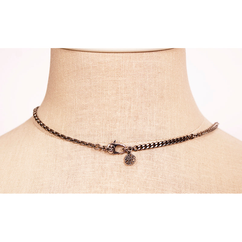 NEW $490 ALEXANDER MCQUEEN Silver Tone Brass SKULL SNAKE COIN CHARM NECKLACE NWT
