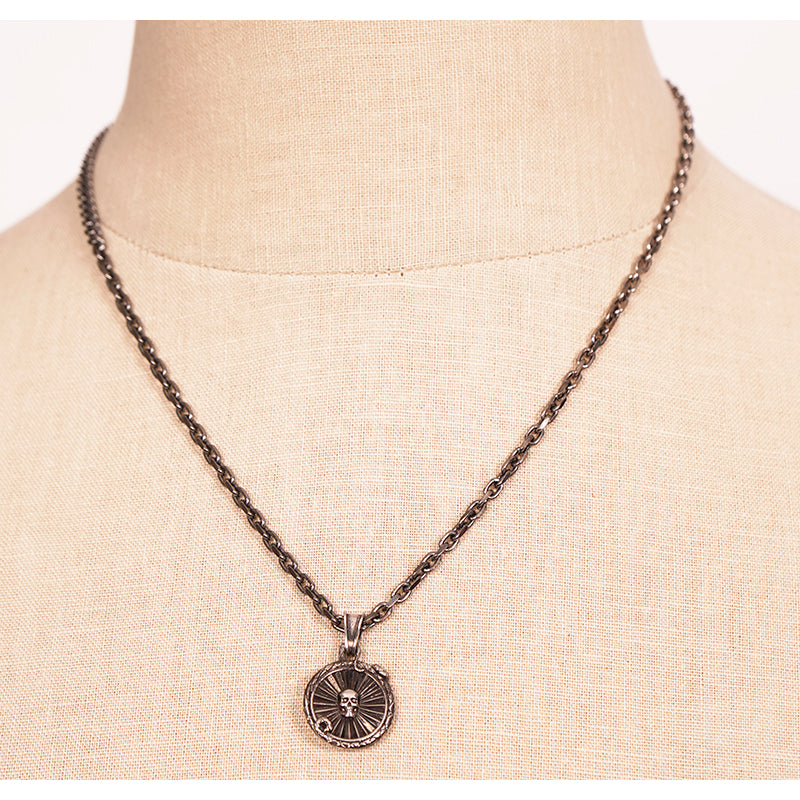 NEW $490 ALEXANDER MCQUEEN Silver Tone Brass SKULL SNAKE COIN CHARM NECKLACE NWT
