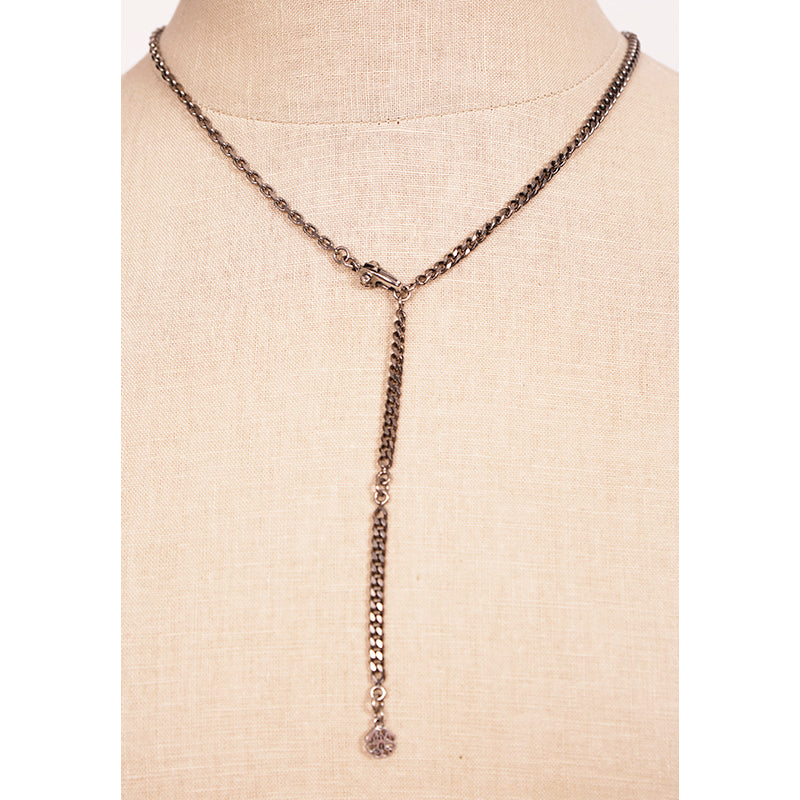 NEW $490 ALEXANDER MCQUEEN Silver Tone Brass SKULL SNAKE COIN CHARM NECKLACE NWT