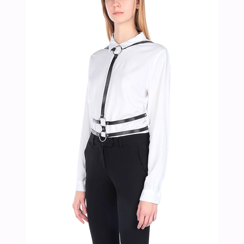 NEW $590 ALEXANDER MCQUEEN MCQ Black Leather BODY HARNESS Silver Hardware BELT