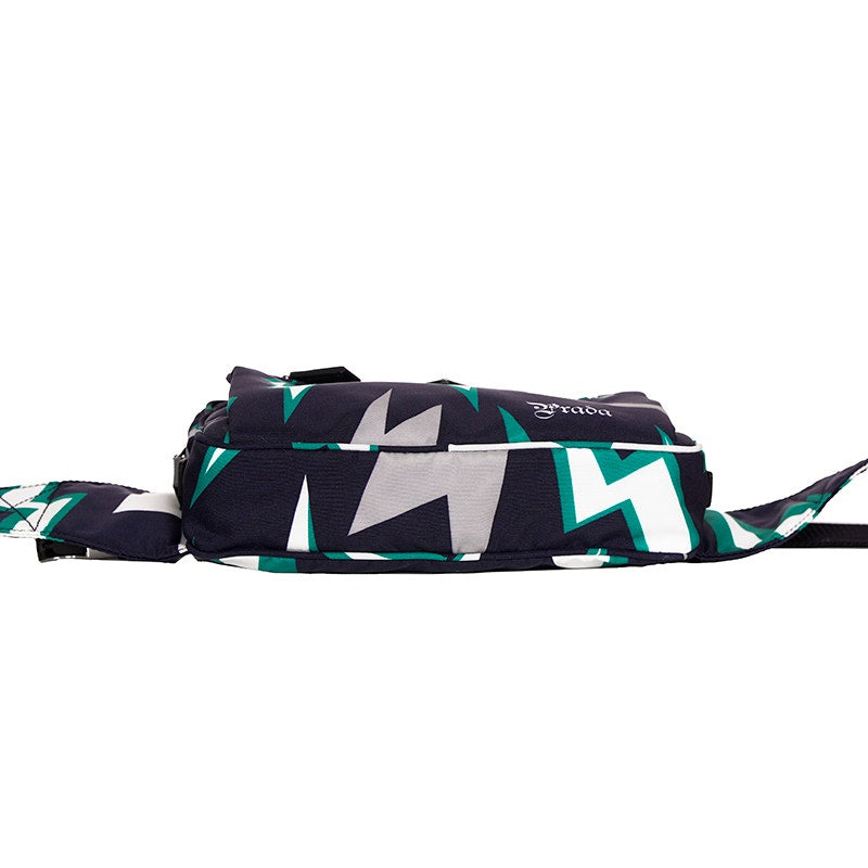 NEW $950 PRADA MEN Blue Frankenstein Thunderbolt Print PADDED NYLON Clutch BAG