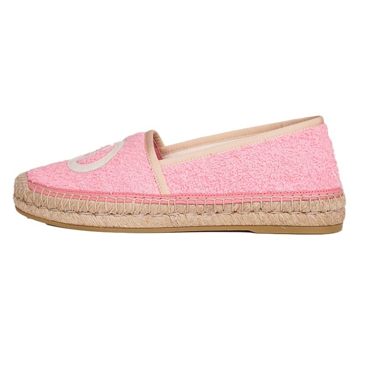 37.5 NEW $620 GUCCI Pink TERRY CLOTH Large GG LOGO Espadrille SUMMER FLATS NIB
