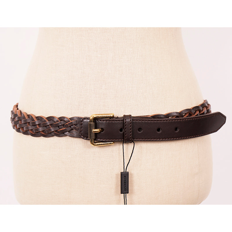 40/100 NEW $410 BURBERRY Brown BRAIDED LEATHER Brass Buckle Miurbank 30MM BELT L
