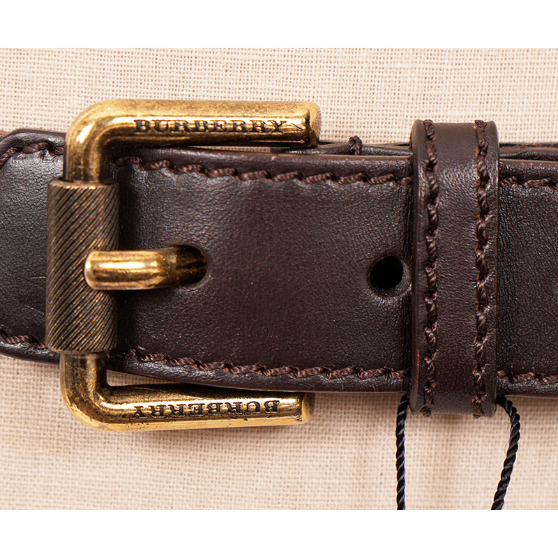 40/100 NEW $410 BURBERRY Brown BRAIDED LEATHER Brass Buckle Miurbank 30MM BELT L