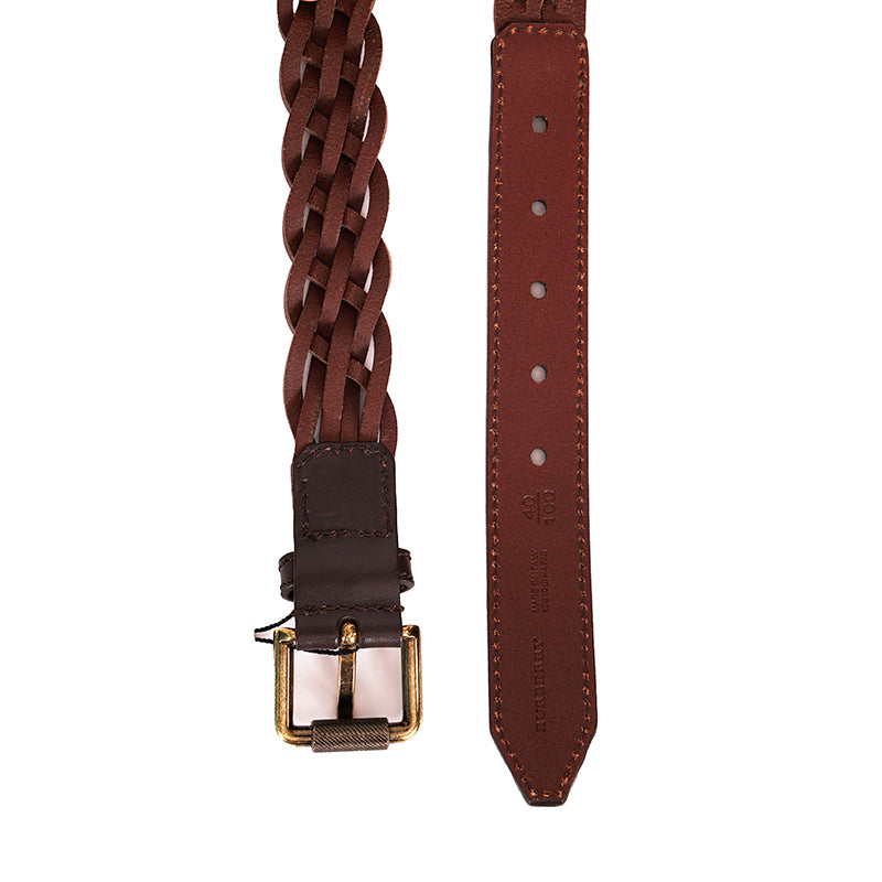 40/100 NEW $410 BURBERRY Brown BRAIDED LEATHER Brass Buckle Miurbank 30MM BELT L