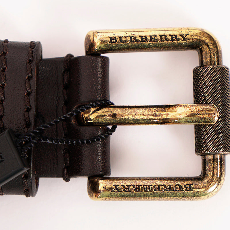 40/100 NEW $410 BURBERRY Brown BRAIDED LEATHER Brass Buckle Miurbank 30MM BELT L