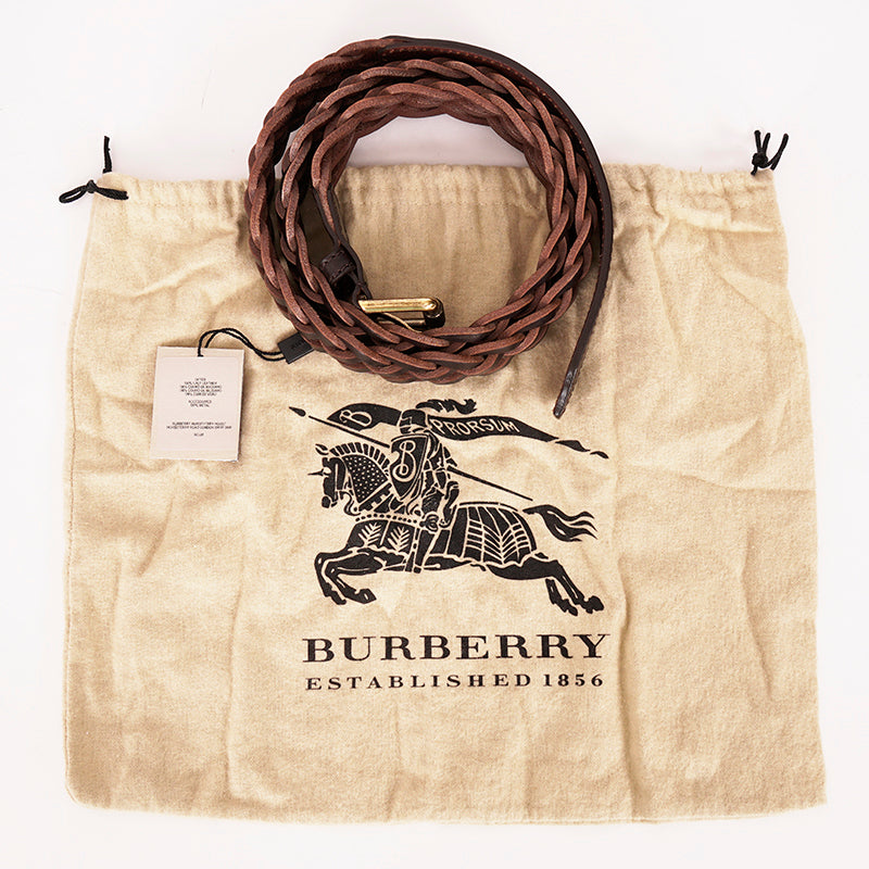 40/100 NEW $410 BURBERRY Brown BRAIDED LEATHER Brass Buckle Miurbank 30MM BELT L
