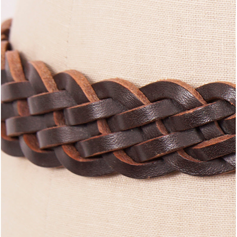 40/100 NEW $410 BURBERRY Brown BRAIDED LEATHER Brass Buckle Miurbank 30MM BELT L