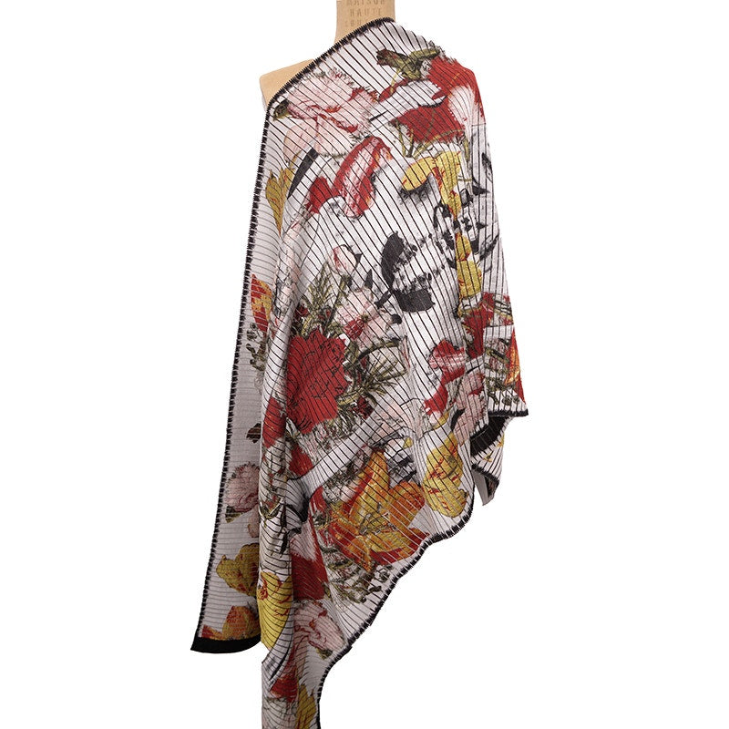NEW $1450 ALEXANDER MCQUEEN Red, Orange Yellow SLICED SKELETON Wool Stole SCARF
