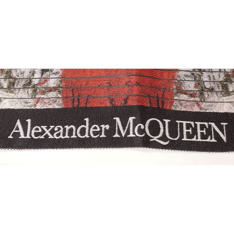 NEW $1450 ALEXANDER MCQUEEN Red, Orange Yellow SLICED SKELETON Wool Stole SCARF