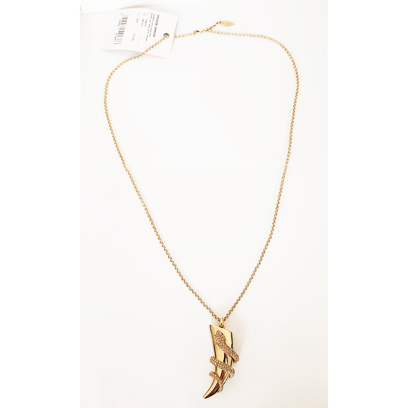 NEW $715 ROBERTO CAVALLI Gold Tone SNAKE HORN Swarovski Crystal Long NECKLACE
