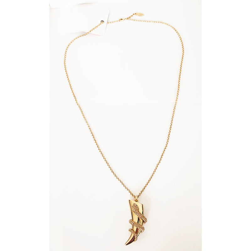 NEW $715 ROBERTO CAVALLI Gold Tone SNAKE HORN Swarovski Crystal Long NECKLACE