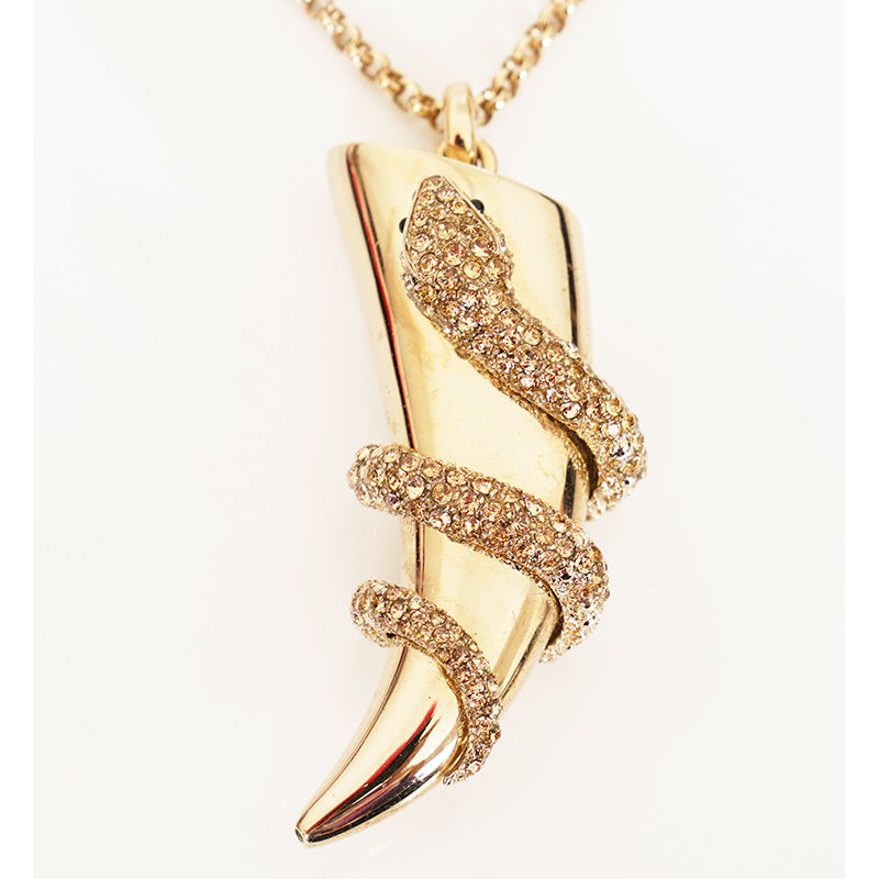 NEW $715 ROBERTO CAVALLI Gold Tone SNAKE HORN Swarovski Crystal Long NECKLACE