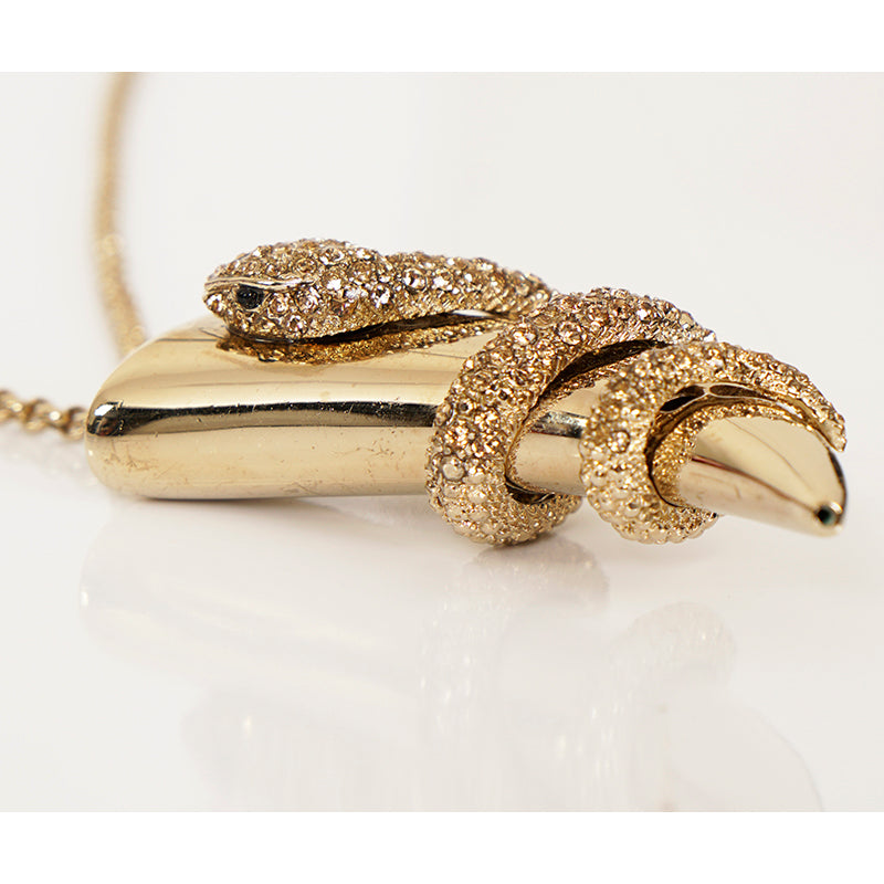 NEW $715 ROBERTO CAVALLI Gold Tone SNAKE HORN Swarovski Crystal Long NECKLACE