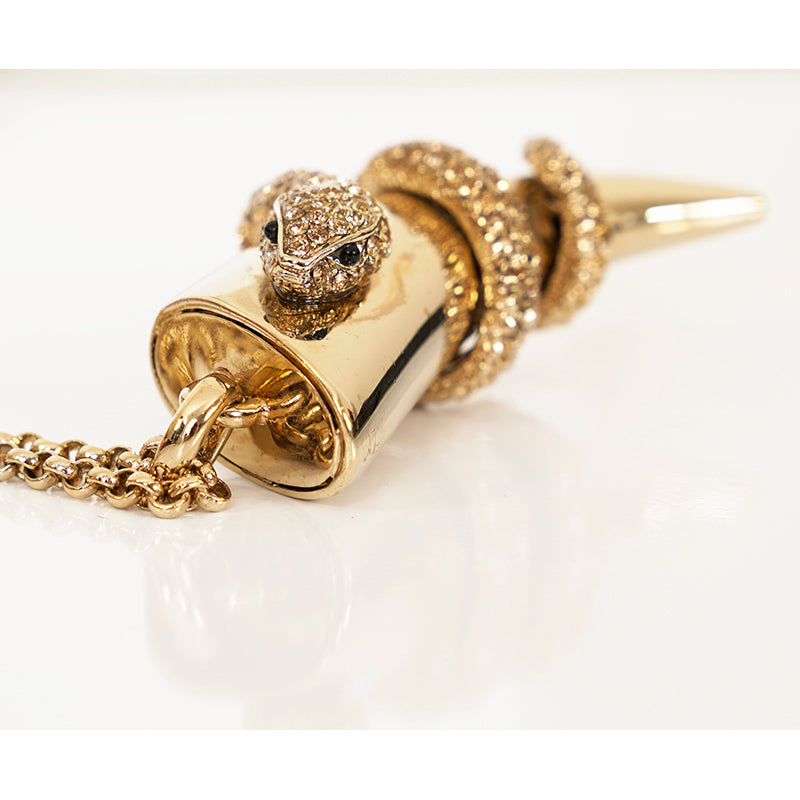 NEW $715 ROBERTO CAVALLI Gold Tone SNAKE HORN Swarovski Crystal Long NECKLACE