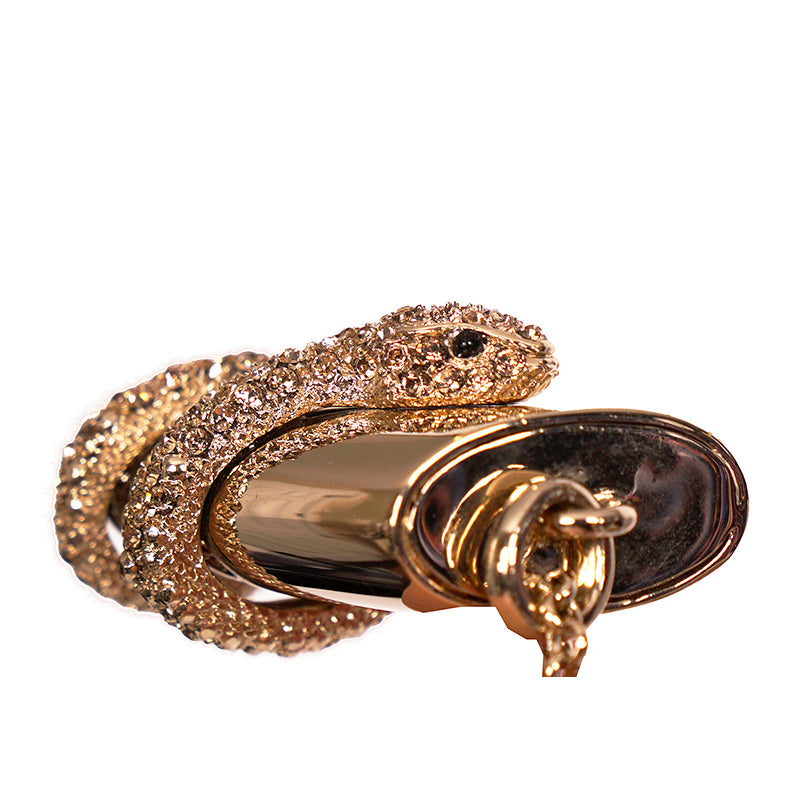NEW $715 ROBERTO CAVALLI Gold Tone SNAKE HORN Swarovski Crystal Long NECKLACE