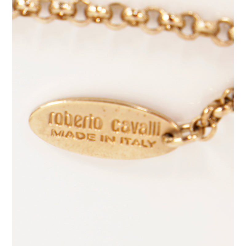 NEW $715 ROBERTO CAVALLI Gold Tone SNAKE HORN Swarovski Crystal Long NECKLACE
