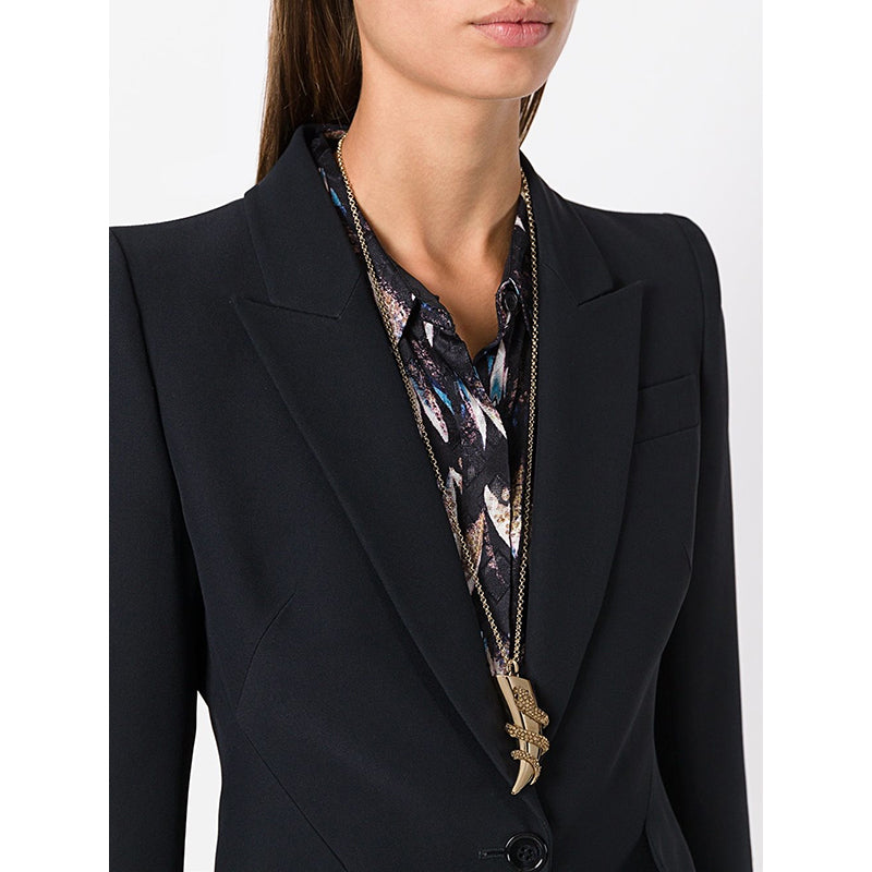 NEW $715 ROBERTO CAVALLI Gold Tone SNAKE HORN Swarovski Crystal Long NECKLACE