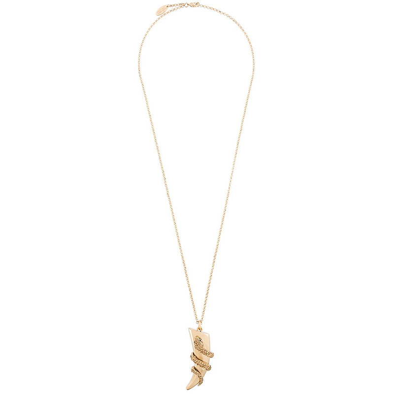 NEW $715 ROBERTO CAVALLI Gold Tone SNAKE HORN Swarovski Crystal Long NECKLACE