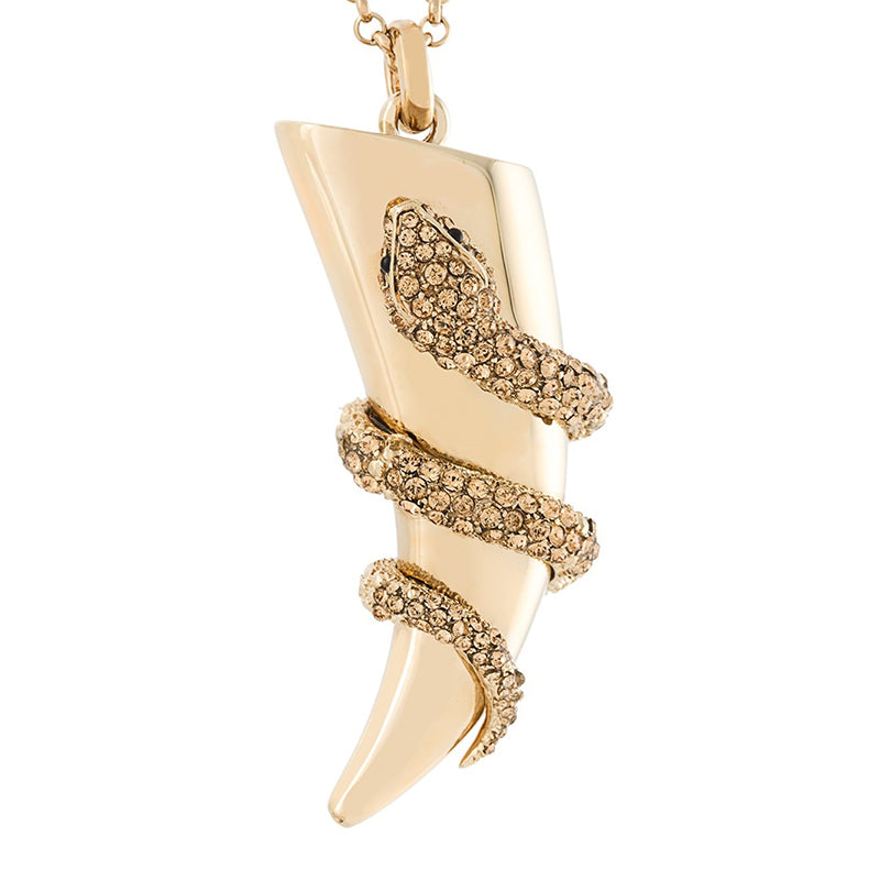NEW $715 ROBERTO CAVALLI Gold Tone SNAKE HORN Swarovski Crystal Long NECKLACE