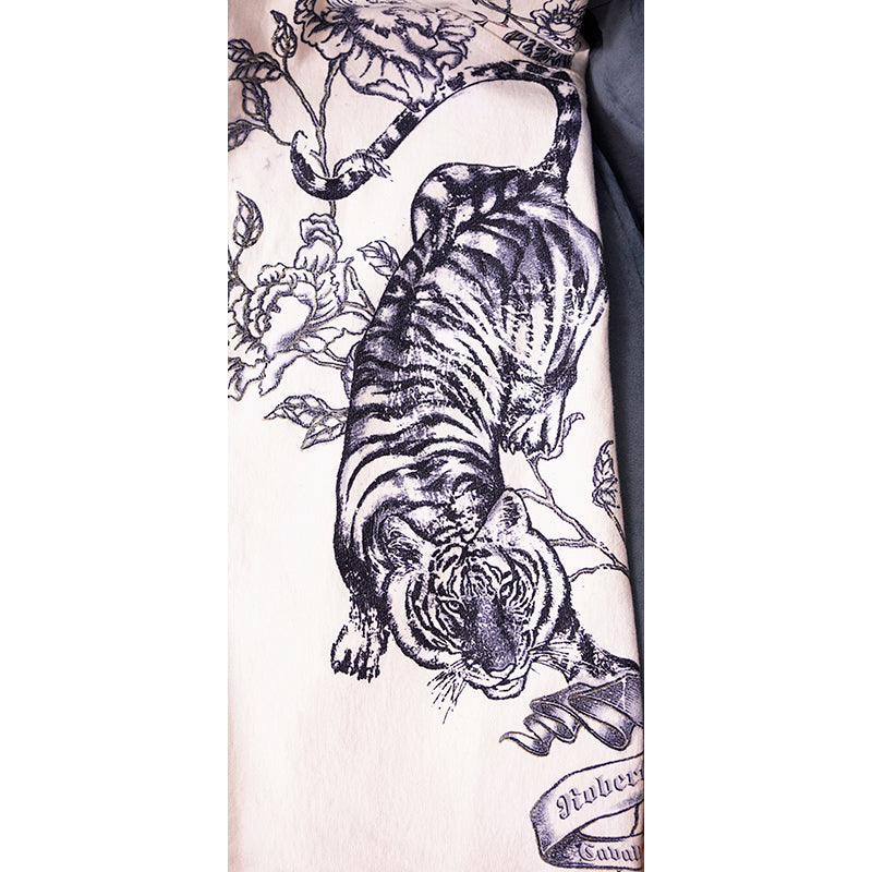 sz M VINTAGE ROBERTO CAVALLI 2003 TATTOO TIGER Floral FLAME HEART Cotton SKIRT