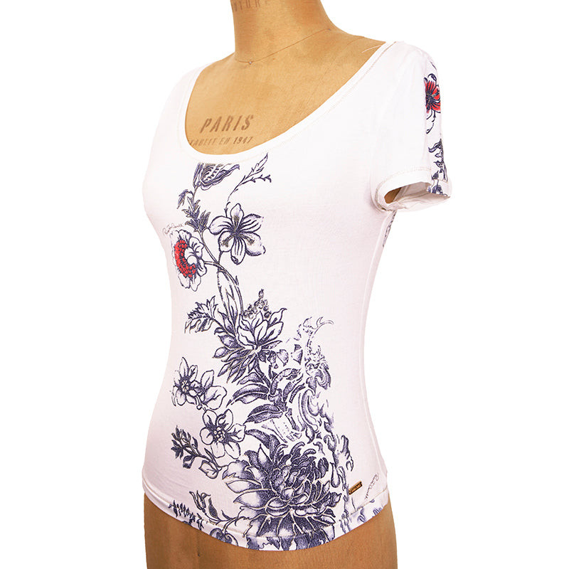 sz M VINTAGE ROBERTO CAVALLI 2003 TATTOO TIGER Floral Modal Jersey Tee TOP SHIRT