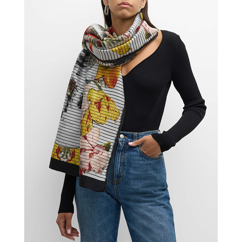 NEW $1450 ALEXANDER MCQUEEN Red, Orange Yellow SLICED SKELETON Wool Stole SCARF