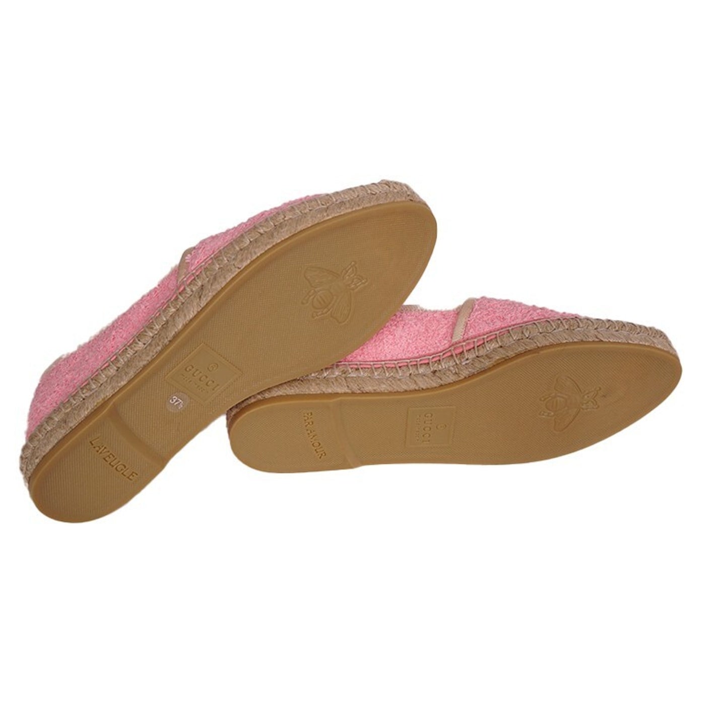 37.5 NEW $620 GUCCI Pink TERRY CLOTH Large GG LOGO Espadrille SUMMER FLATS NIB