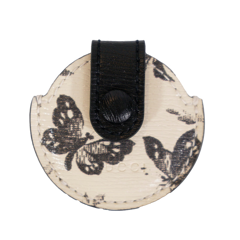 NEW $210 GUCCI Black White HERBARIUM Butterfly Floral Print Pet AIRTAG CASE NIB