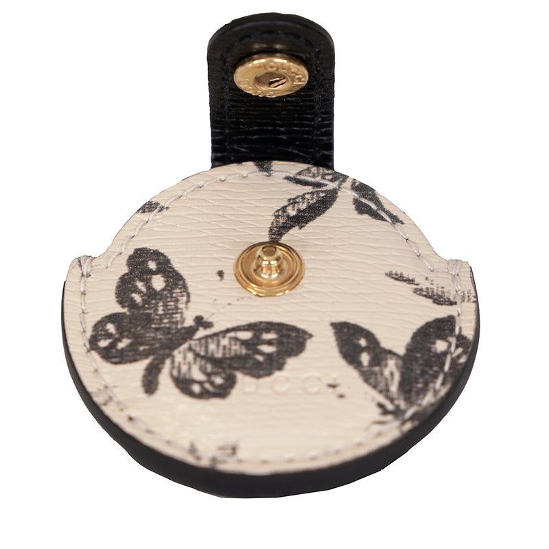 NEW $210 GUCCI Black White HERBARIUM Butterfly Floral Print Pet AIRTAG CASE NIB
