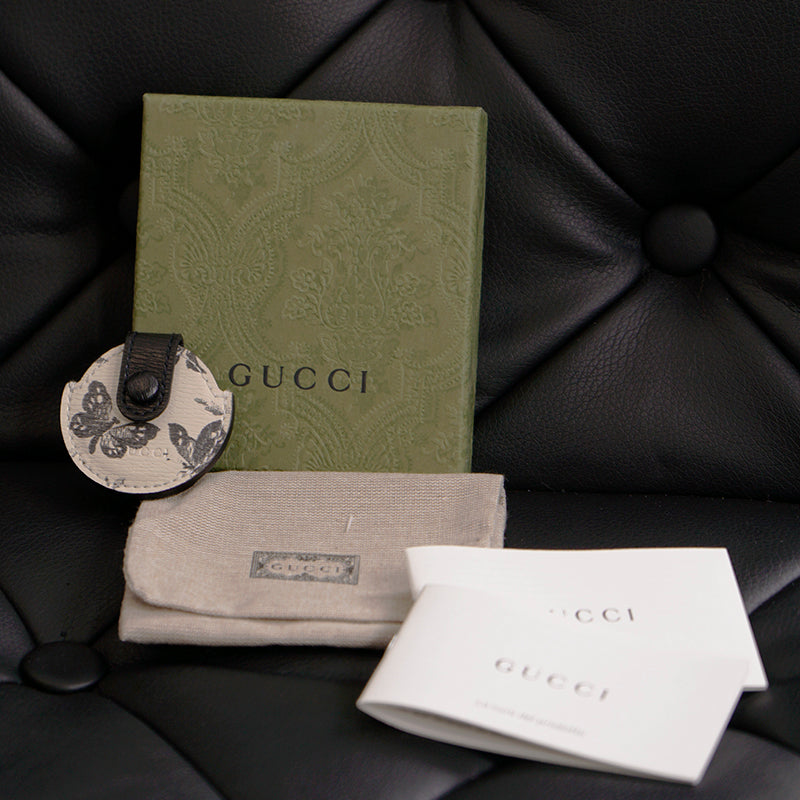 NEW $210 GUCCI Black White HERBARIUM Butterfly Floral Print Pet AIRTAG CASE NIB