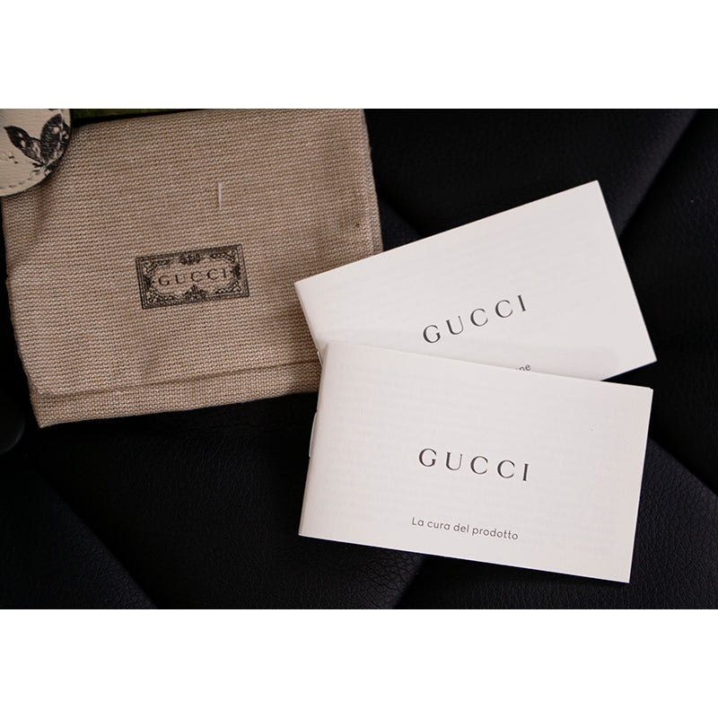 NEW $210 GUCCI Black White HERBARIUM Butterfly Floral Print Pet AIRTAG CASE NIB