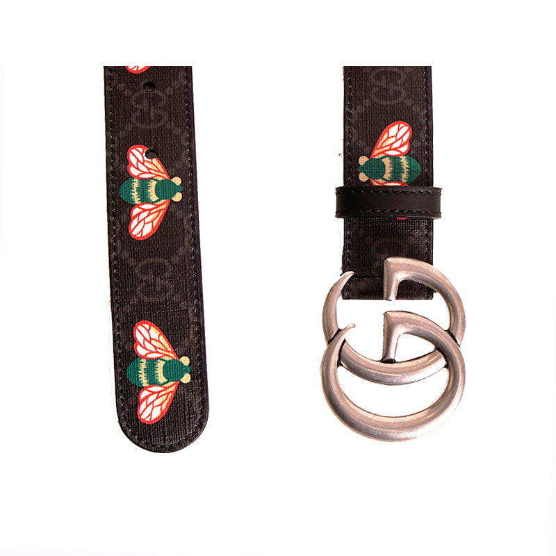 90/36 NEW $570 GUCCI Men's Black/Gray Supreme Coated Canvas GG LOGO BEE BELT NWT
