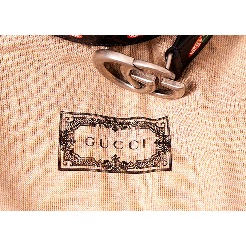 90/36 NEW $570 GUCCI Men's Black/Gray Supreme Coated Canvas GG LOGO BEE BELT NWT