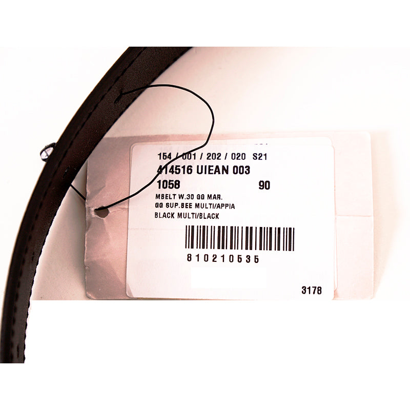 90/36 NEW $570 GUCCI Men's Black/Gray Supreme Coated Canvas GG LOGO BEE BELT NWT
