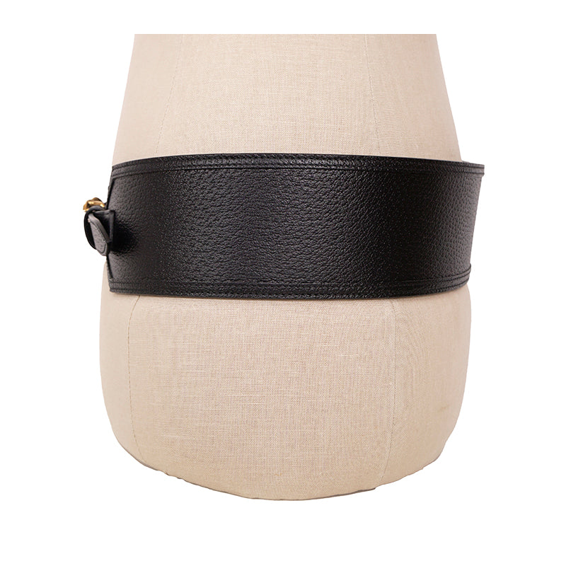 85/34 NEW $695 GUCCI Woman Black Leather GOLD GG MARMONT LOGO Wide Waist BELT