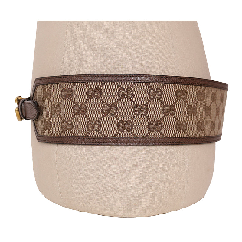 90/36 NEW $595 GUCCI Woman Brown Canvas GOLD GG MARMONT LOGO Wide Waist BELT NIB