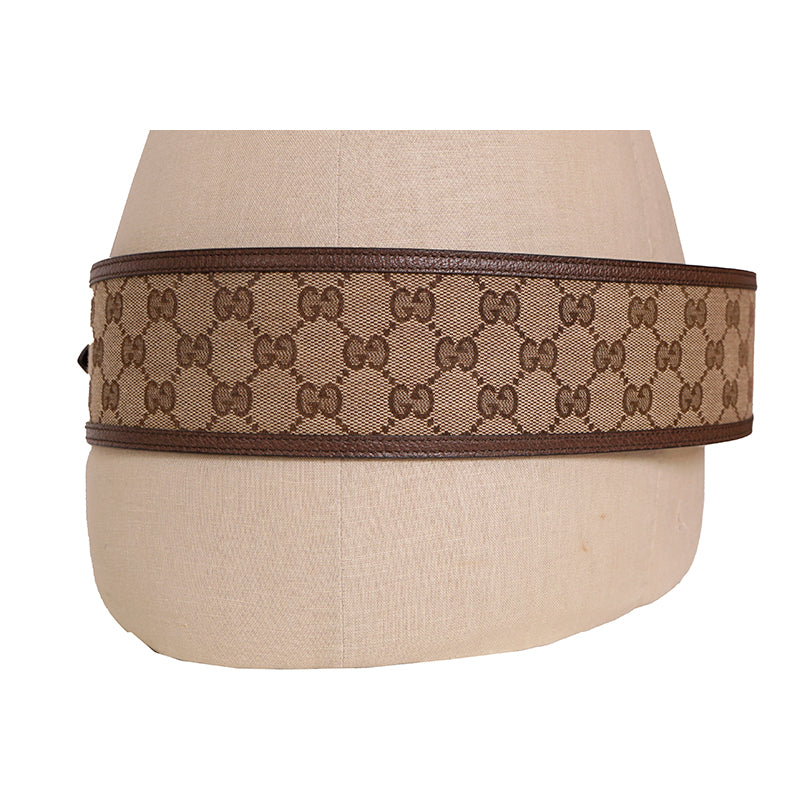 90/36 NEW $595 GUCCI Woman Brown Canvas GOLD GG MARMONT LOGO Wide Waist BELT NIB