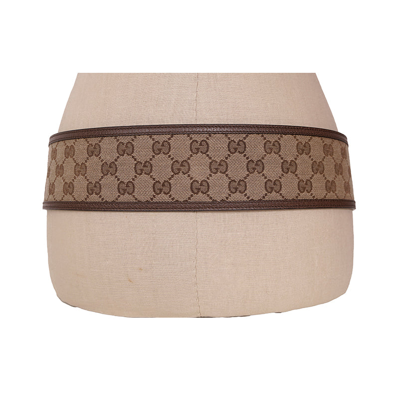 90/36 NEW $595 GUCCI Woman Brown Canvas GOLD GG MARMONT LOGO Wide Waist BELT NIB